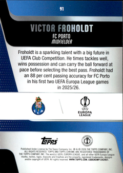 Victor Froholdt Base Topps Chrome UEFA Club Competitions 91 NM1