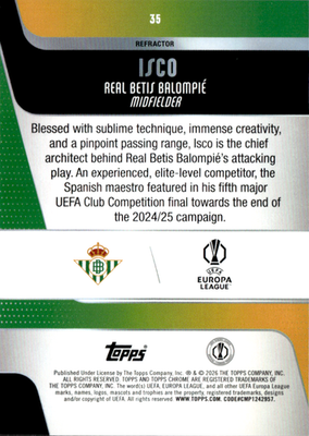Isco Refractor Topps Chrome UEFA Club Competitions   Refractor 35 NM1