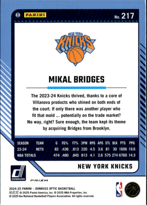 Mikal Bridges Hyper Pink Donruss Optic   Hyper Pink 217 NM1