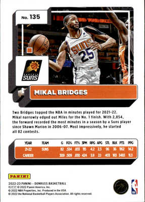 Mikal Bridges Holo Laser Green Donruss   Holo Laser Green 135 NM1