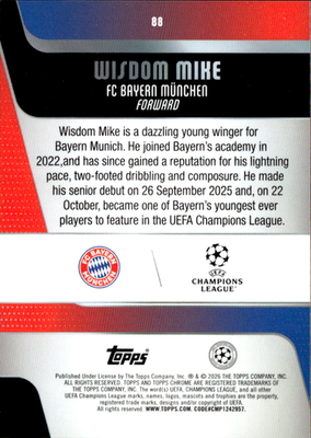 Wisdom Mike Base Topps Chrome UEFA Club Competitions 88 NM1