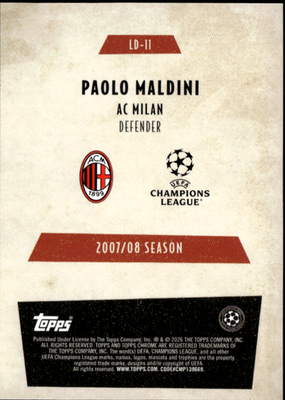 Paolo Maldini Last Dance Topps Chrome UEFA Club Competitions    LD 11 NM1