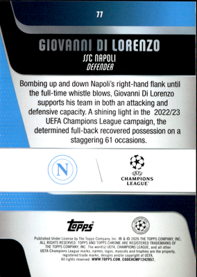 Giovanni Di Lorenzo Base Topps Chrome UEFA Club Competitions 77 NM1