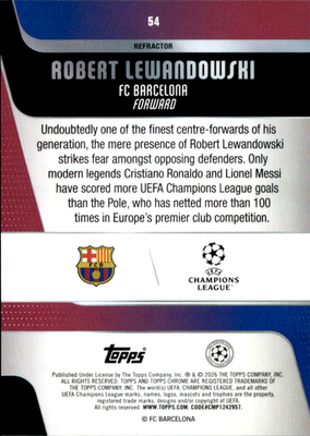 Robert Lewandowski Refractor Topps Chrome UEFA Club Competitions  Refractor 54NM1