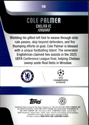 Cole Palmer Base Topps Chrome UEFA Club Competitions 118 NM1