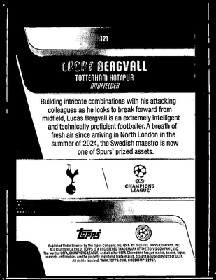 Lucas Bergvall Yellow Inferno Holo Topps UEFA Club Competitions   280/299 121 NM1