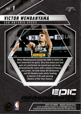 Victor Wembanyama Epic Performers Panini Mosaic   Epic Performers 1 NM1
