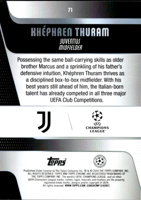 Khéphren Thuram Base Topps Chrome UEFA Club Competitions 71 NM1