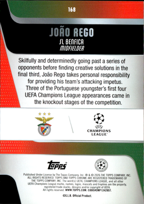 João Rego Base Topps Chrome UEFA Club Competitions 168 NM1