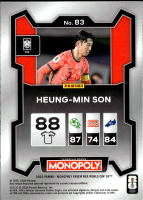 Heung min Son Base Panini Prizm Monopoly FIFA World Cup 83 NM1