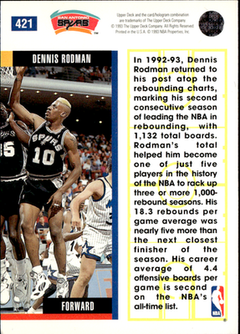 Dennis Rodman Base Upper Deck 421 LP1