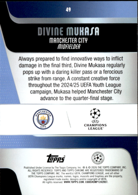 Divine Mukasa Base Topps Chrome UEFA Club Competitions 49 NM1