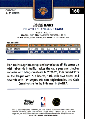 Josh Hart Base Topps Chrome 160 LP1