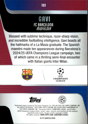 Gavi Base Topps Chrome UEFA Club Competitions 132 NM1