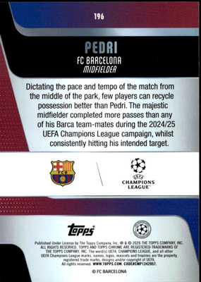 Pedri Base Topps Chrome UEFA Club Competitions 196 NM1