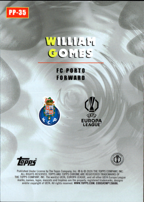 William Gomes Power Players Topps Chrome UEFA Club Competitions   PP 35 NM1