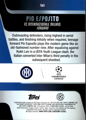 Francesco Pio Esposito Base Topps Chrome UEFA Club Competitions 163 NM1