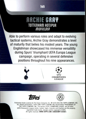 Archie Gray Base Topps Chrome UEFA Club Competitions 165 NM1
