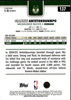 Giannis Antetokounmpo Base Topps Chrome 137 LP1