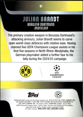 Julian Brandt Geometric Refractor Topps Chrome UEFA Club Competitions    81 NM1