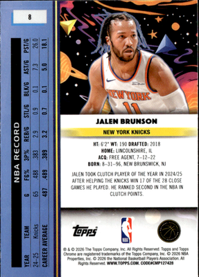 Jalen Brunson Chrome Cosmic 8 NM1