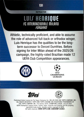 Luis Henrique Refractor Topps Chrome UEFA Club Competitions   Refractor 131 NM1