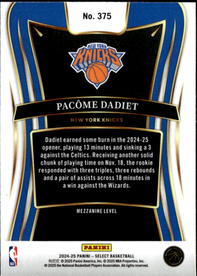 Pacome Dadiet Base Panini Select 375 NM1