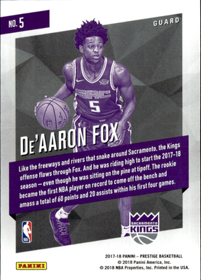 De'Aaron Fox Micro Etch Rookies Gold Panini Prestige   Rookies Gold 5 NM1
