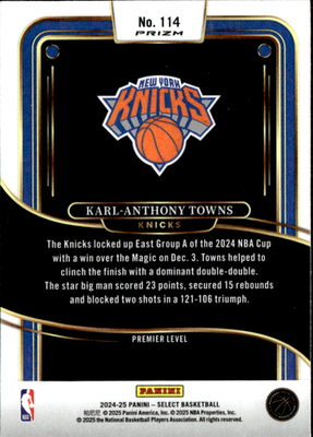 Karl Anthony Towns Blue Cracked Ice Prizm Panini Select   Prizm 114 NM1