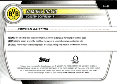 Samuele Inacio Bowman UEFA Youth League Topps Chrome   BU SI NM1