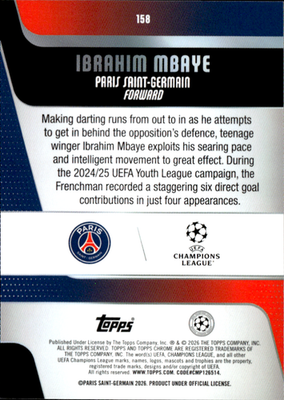 Ibrahim Mbaye Base Topps Chrome UEFA Club Competitions 158 NM1