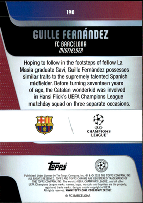 Guille Fernández Base Topps Chrome Rookie UEFA Club Competitions 190 NM1