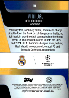 Vini Jr. Base Topps Chrome UEFA Club Competitions 115 NM1
