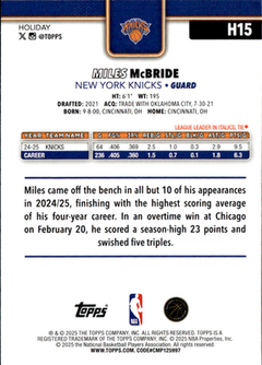 Miles McBride Glitter Holiday Topps Holiday   Glitter Holiday H15 NM1