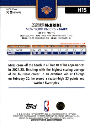 Miles McBride Glitter Holiday Topps Holiday   Glitter Holiday H15 NM1