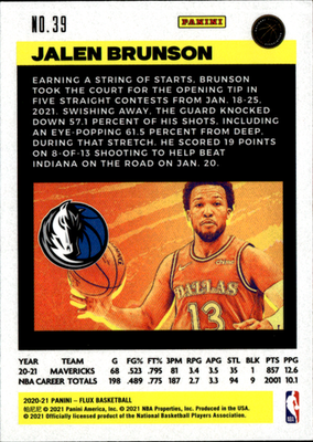 Jalen Brunson Base Panini Flux 39 NM1