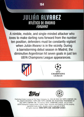 Julián Alvarez Refractor Raywave Topps Chrome UEFA Club Competitions  154NM1
