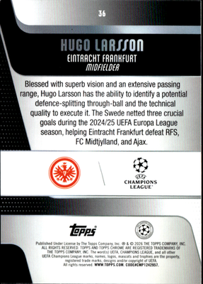 Hugo Larsson Base Topps Chrome UEFA Club Competitions 36 NM1