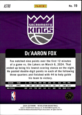 De'Aaron Fox Astro Panini Revolution   Astro 19 NM1