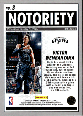 Victor Wembanyama Notoriety Panini Mosaic   Notoriety 3 NM1