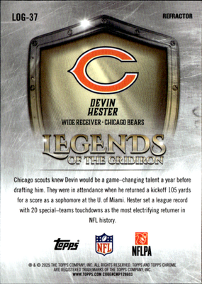 Topps Chrome   Legends of the Gridiron Devin Hester Refractor LOG 37 NM1