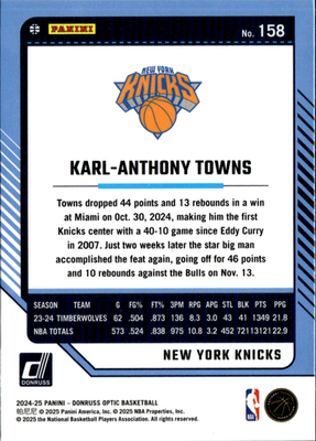 Karl Anthony Towns Base Donruss Optic 158 NM1