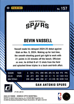 Devin Vassell Holo Donruss Optic   Holo 157 NM1