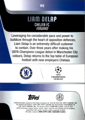 Liam Delap Base Topps ChromeUEFA Club Competitions 192 NM1
