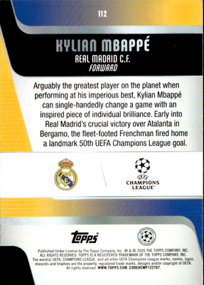 Kylian Mbappé Base Topps UEFA Club Competitions 112 NM1