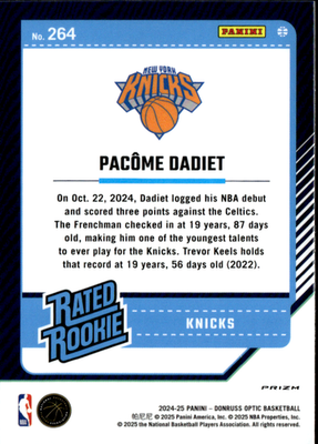 Pacome Dadiet Hyper Pink Donruss Optic   Hyper Pink 264 NM1