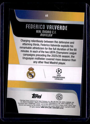 Federico Valverde Yellow Inferno Holo Topps UEFA Club Competitions   4/299 65 NM1