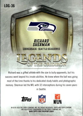 Topps Chrome   Legends of the Gridiron Richard Sherman LOG 36 NM1