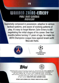 Warren Zaïre Emery Base Topps Chrome UEFA Club Competitions 170 NM1