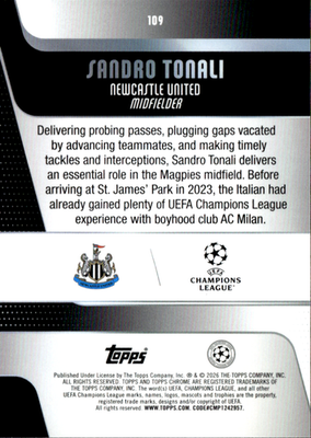Sandro Tonali Base Topps Chrome UEFA Club Competitions 109 NM1